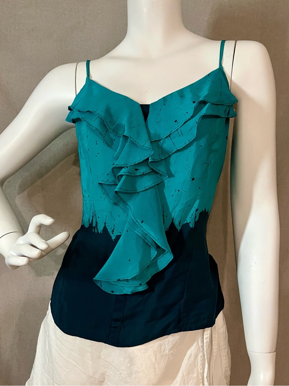 silence + noise 100% Silk Teal and Navy Colorblock Slip Tank